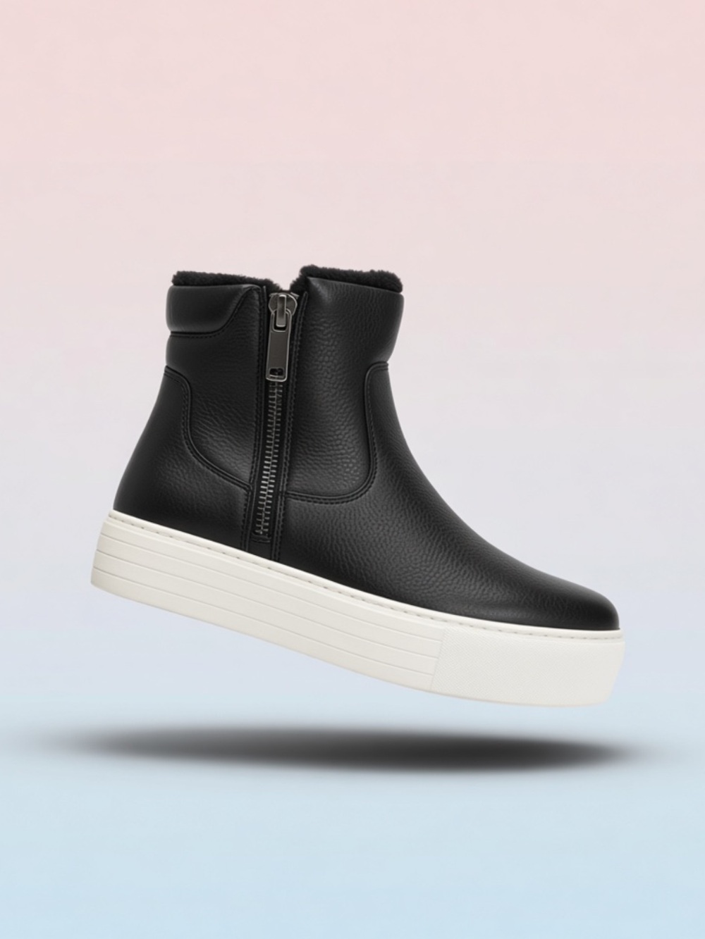Kenneth Cole leather platform sole fuzzy lined zip up boots